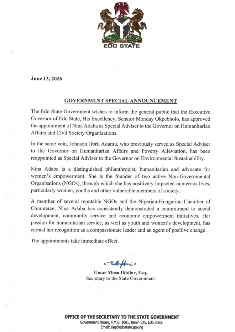 GOVERNMENT SPECIAL ANNOUNCEMENT